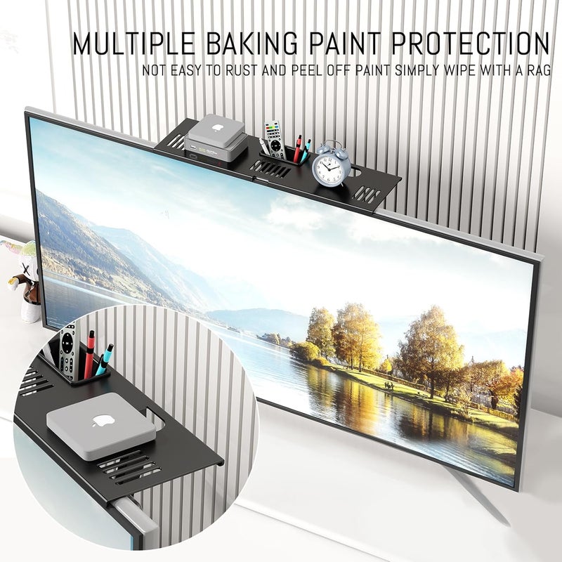 CABTE Adjustable Steel TV Top Shelf, Floating TV Stand with Storage Boxes, Universal Monitor Shelf for Soundbar, Game Console, Cable Box, Router Shelves and Home Accessories - Image 3